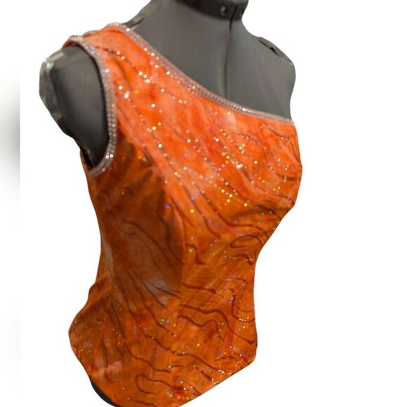 Women's vintage orange & silver sequin crystal sparkly corset top size 9/10 - Picture 4 of 9